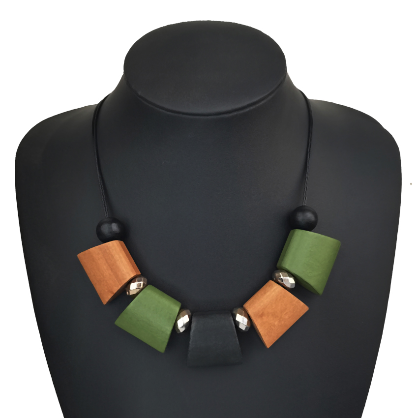 Collar con pechera étnico Vintage para mujer, escalera geométrica, collares de cuentas de madera, colgantes, nueva , joyería para el cuello: Color amarillo dorado claro