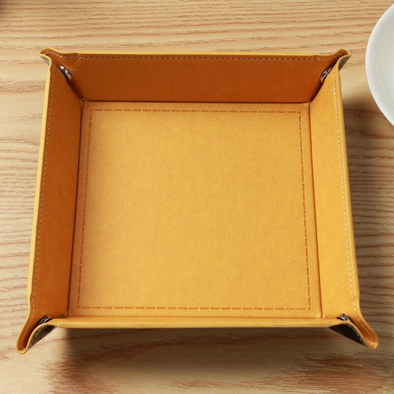 Klapp Dice Tray Box PU Leder Viereck Würfel Schlüssel Brieftasche Münze Lagerung Box Bord Spiele Tablett mit 9 Farben: Gelb