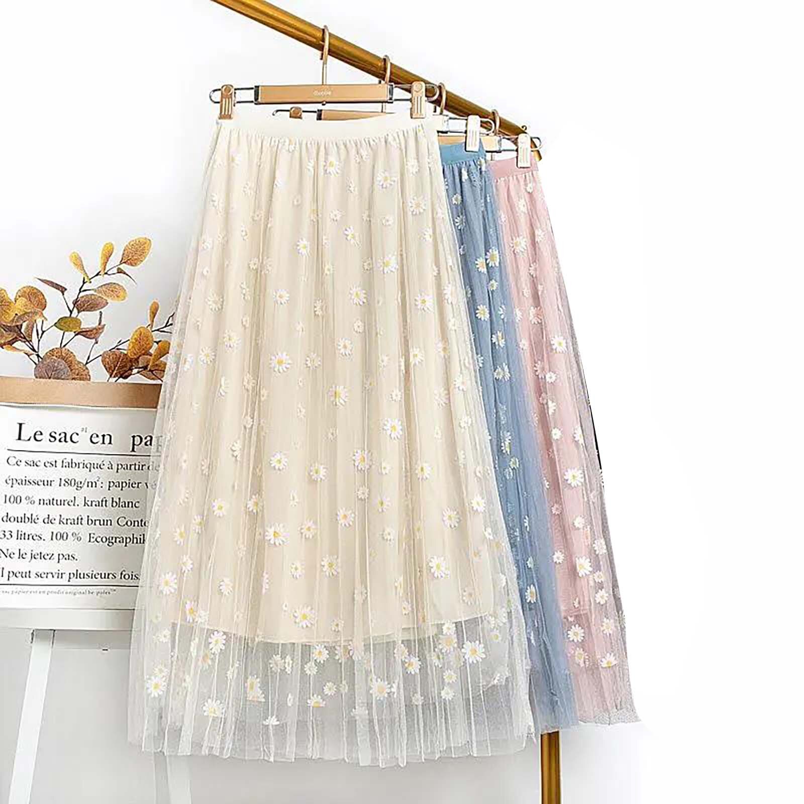 Vrouwen Bloemen Geplooide Mesh Overlay Elastische Taille Grote Schommel A-Linetulle Rok Pour Enfants Kids Kawaii Garçon Fille
