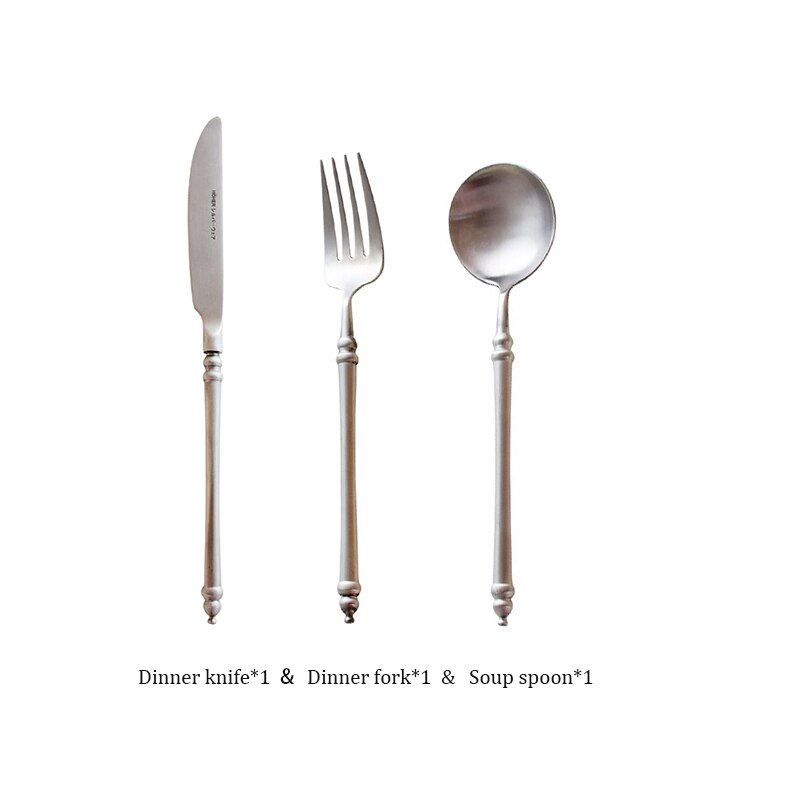 Japanese Retro Style 304 Stainless Steel Cutlery Set Bamboo Matte Western Steak Knife Fork Spoon Set Chopsticks Flatware: Set B-3pcs