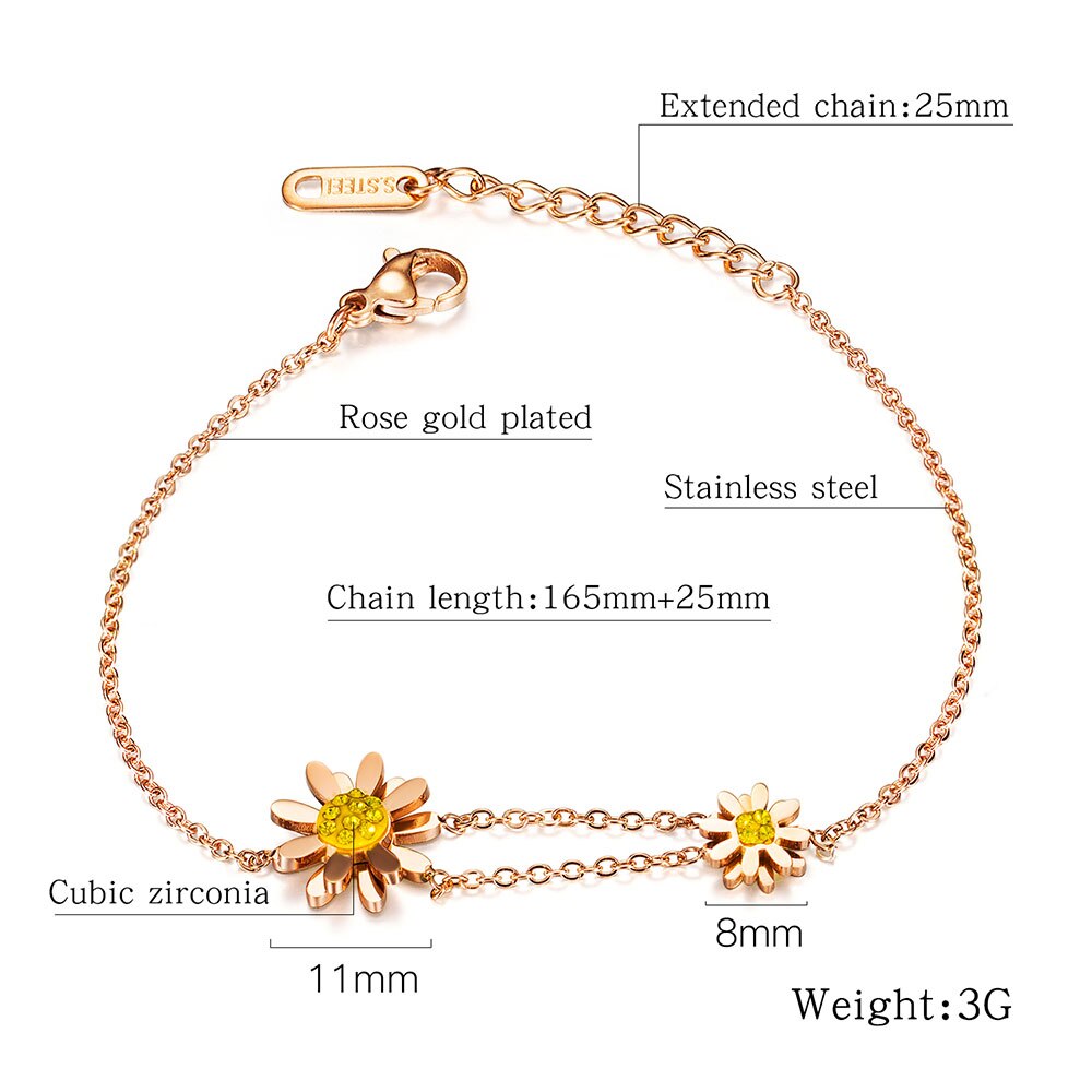 Lokaer Stainless Steel CZ Crystal Sun Flower Daisy Charm Bracelets Bohemia Link & Chain Bracelet For Women Girls B17089