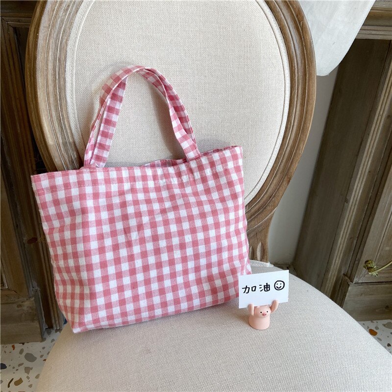 neue Tragbare Mittagessen Tasche Japanischen Plaid Baumwolle Picknick Lebensmittel Tasche Frauen Einfache Kleine Trage Koreanischen Stil Kinder Mittagessen Taschen kinder