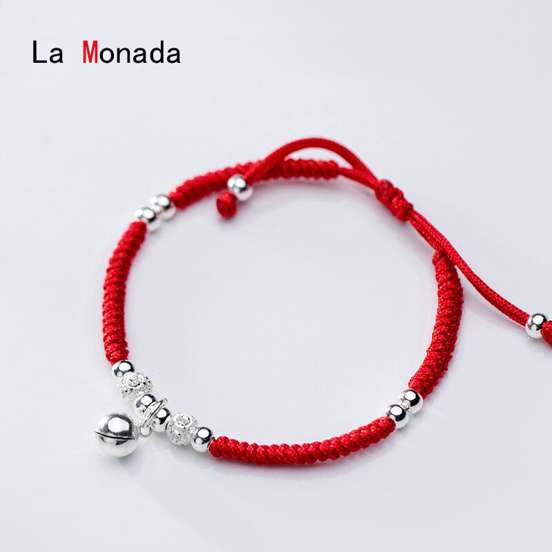 La Monada – Bracelet fil rouge pour La main, en argent Sterling 925, corde à fil rouge, cloche en argent Bracelets pour femme