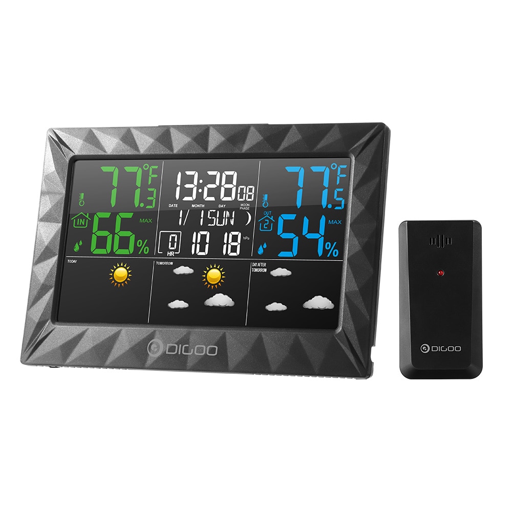 DIGOO DG-8270A intérieur extérieur Station météo + 100m prévision capteur thermomètre hygromètre mètre calendrier 3CH rétro-éclairage