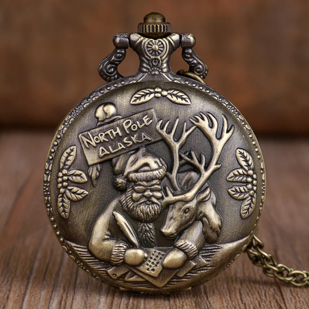 Bronse kvarts lommeur herre dame julenissen lommeklokker halskjede kjede klokke jul