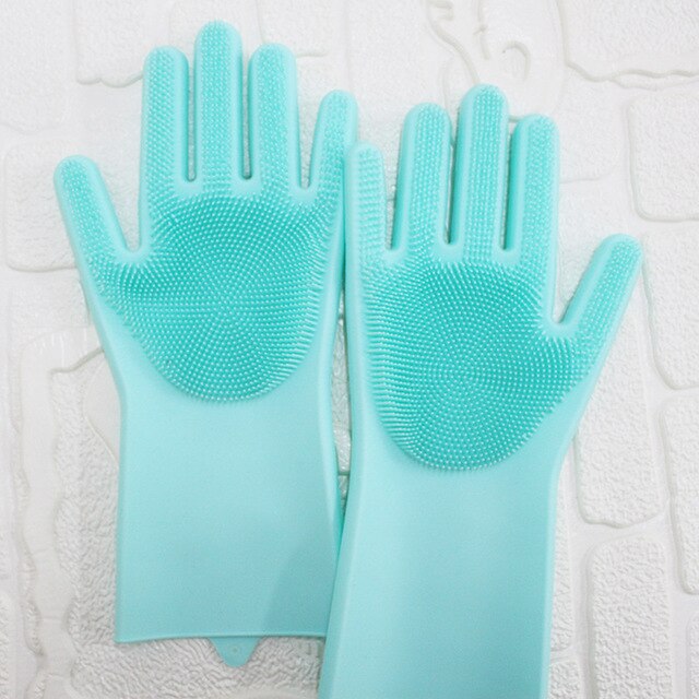 Pas mal mains magique Silicone brosse à vaisselle vaisselle éponge gommage gants fait cuisine nettoyage 1 paire: green