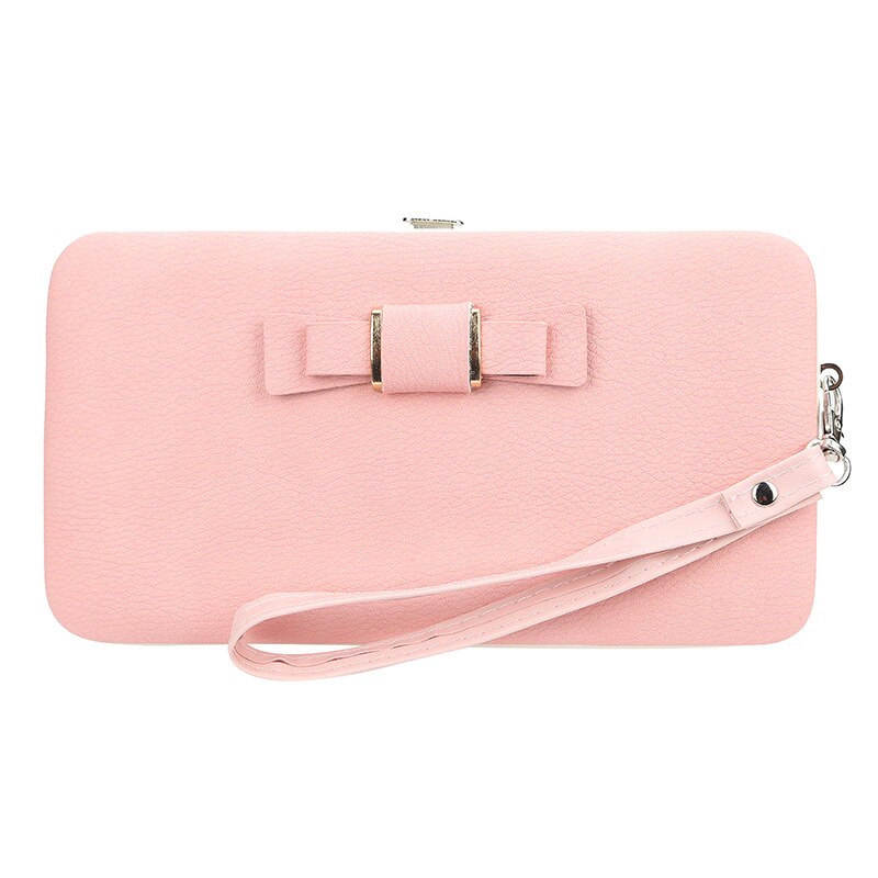 Women Bowknot Wallet Long Purse Phone Card Holder Clutch Large Capacity Pocket: Light Pink