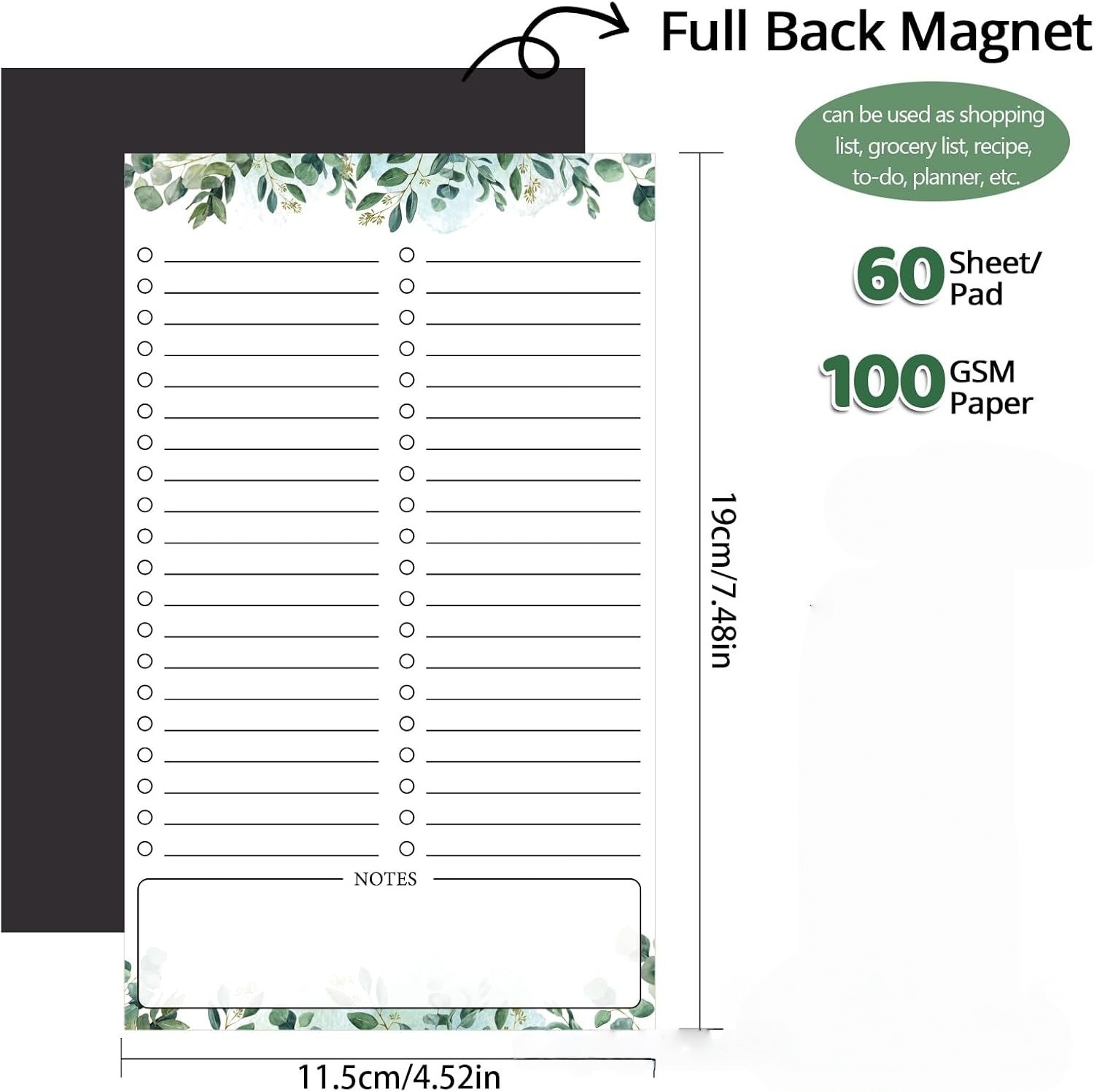 1pc Pink Flowers Magnetic Refrigerator Notepad，Portable Magnets Memo，Home Kitchen Shopping List Student Office Plan Notepad: green
