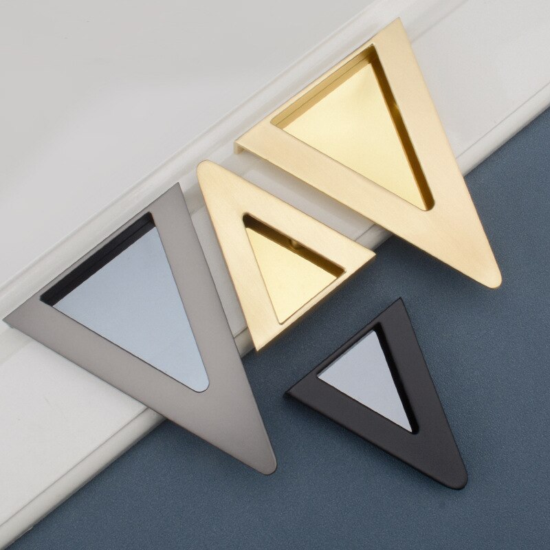 Modern triangle cabinet door handle Plane embedded drawerpulls Brushed brass/ black 3.6"/5" Kitchen furniture handles hardware
