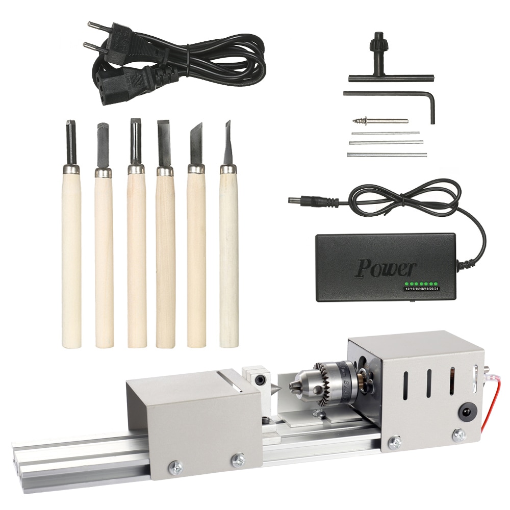 Minimáquina de Torno DIY de 100W, minimáquina de Torno para carpintería, Torno de trabajo en madera, herramienta de taladro de pulido