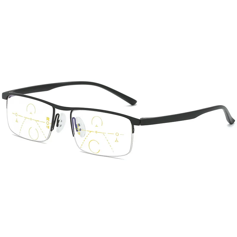 Ochelari de citit progresivi multifocali pentru bărbați, ochelari de vedere pentru birou, cu lentile anti-lumină albastră, pentru presbiopi: Negru