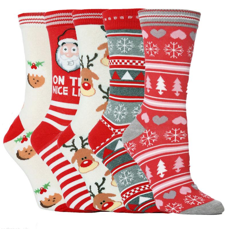 Ett par julstrumpor för herr och dam för uk storlek 4-8 julstrumpa santa snöflinga bells älgstrumpor