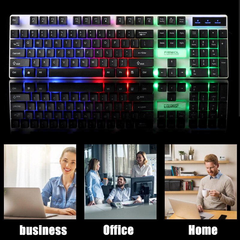 LED Rainbow Backlight USB Ergonomic Wired Gaming Keyboard + 2400DPI Mouse Set Kit USB 104 keys for PC Laptop Computer Gamer