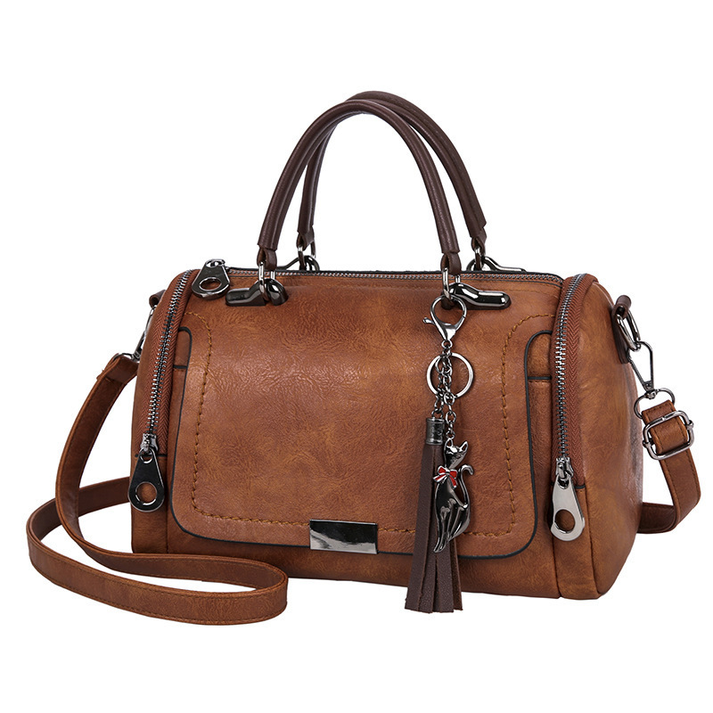 Tassel Decor Dames schoudertas met grote capaciteit Mode Rits Crossbody Tas met afneembare riem Boston Handtas