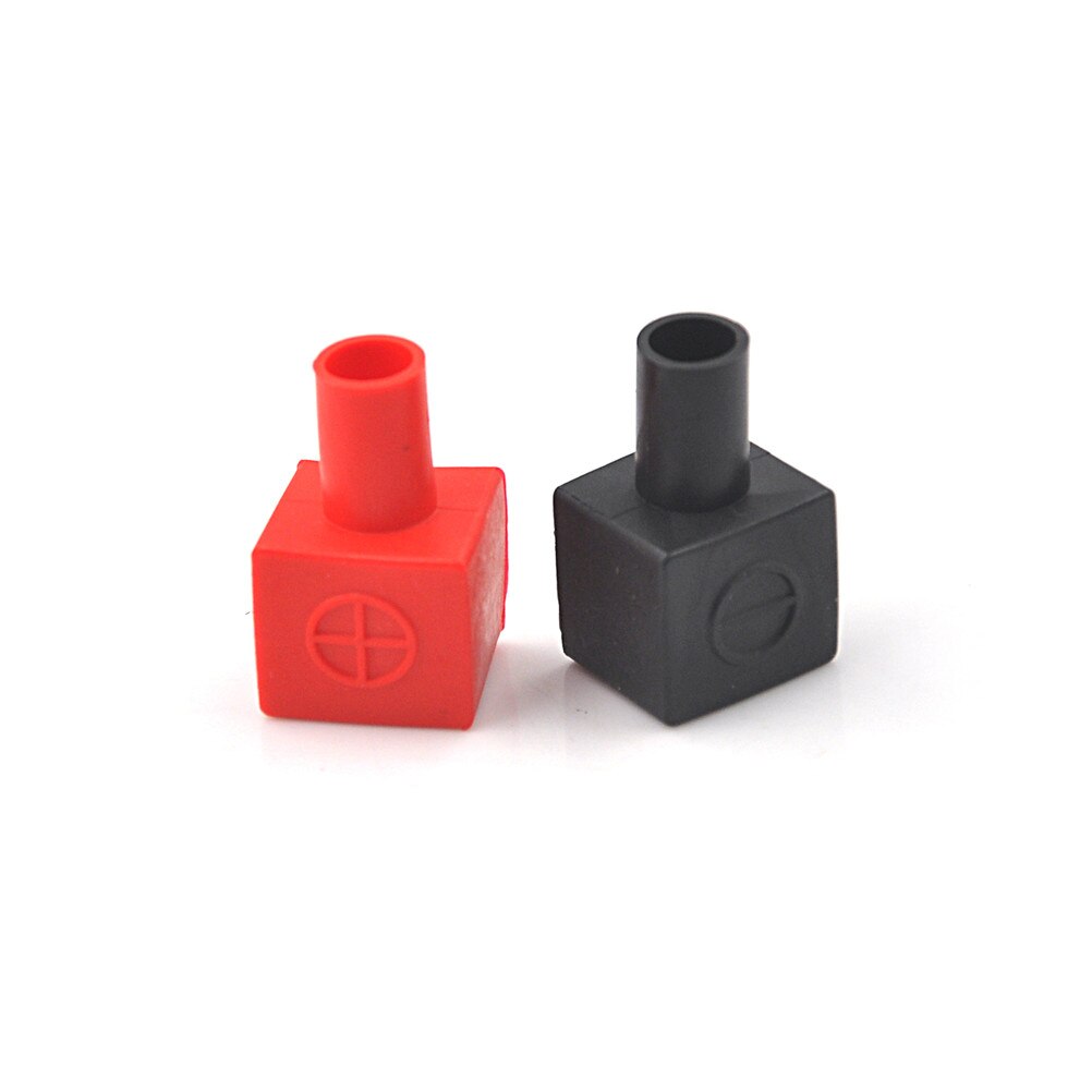 2PCS Red +Black Square Motorcycle Battery Terminals Protection Sleeve Rubber Positive Negative Pole Covers