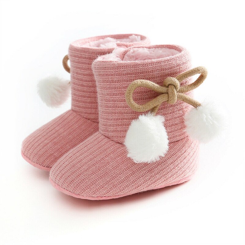 Baby Winter Boots Warm Soft Sole Booties Girls Boys Knitted Plush Toddler Shoes Snow Boots Black Gray Pink: Pink / 7-12 Months