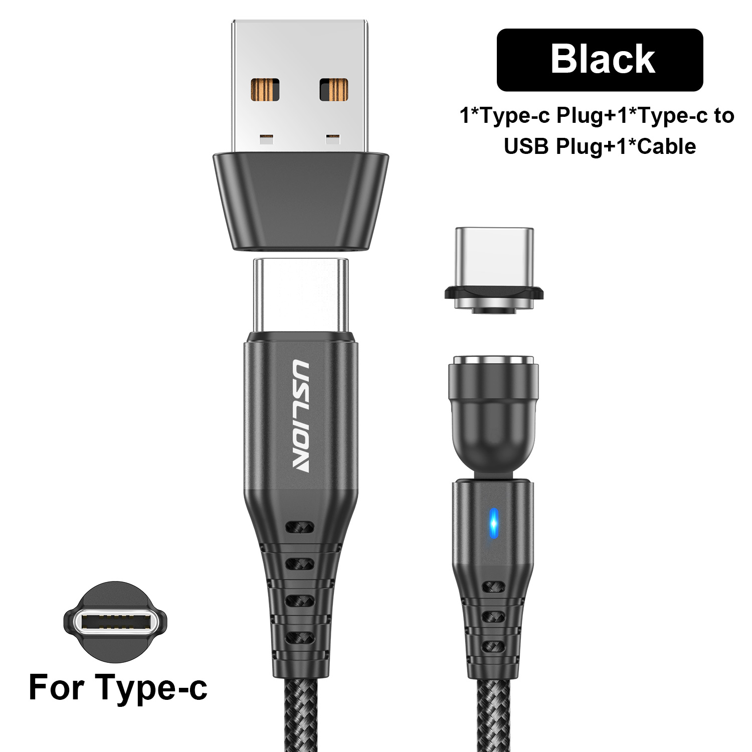 USLION 2 in 1 PD 60W Fast Charging Magnetic Cable USB C to Type C Micro Data Cord for iPhone 15 14 Pro Max Xiaomi 13 Poco M5 X5