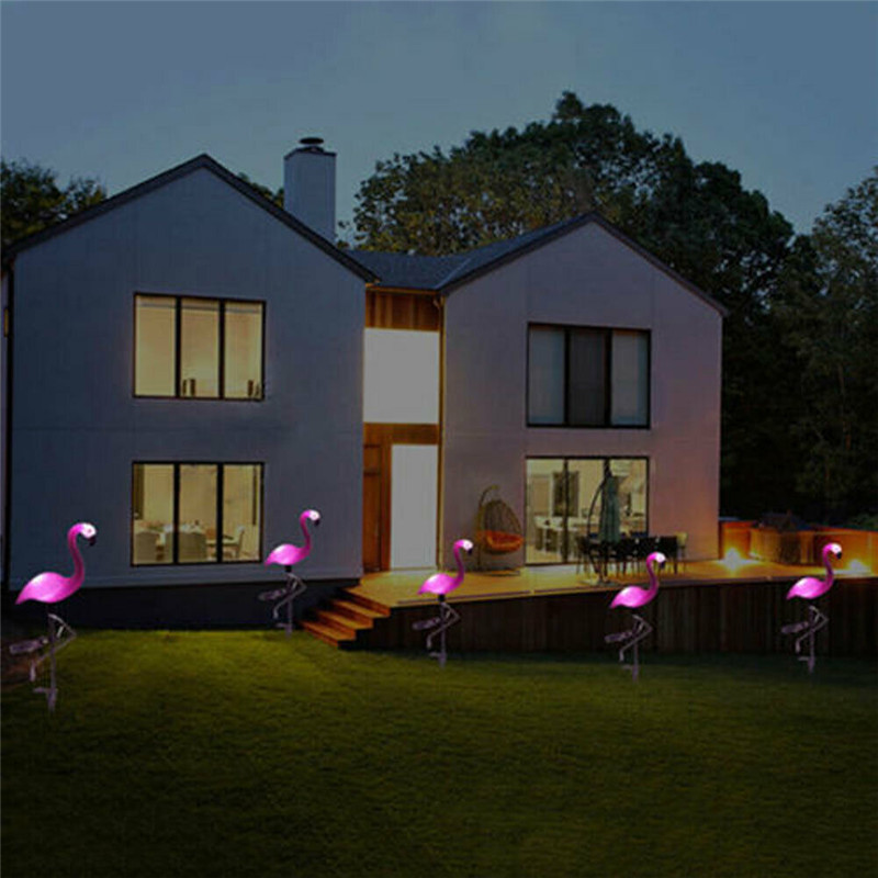 Pink Flamingo Solar Power Lawn Dector Garden Stake Landscape Lamp Outdoor Light