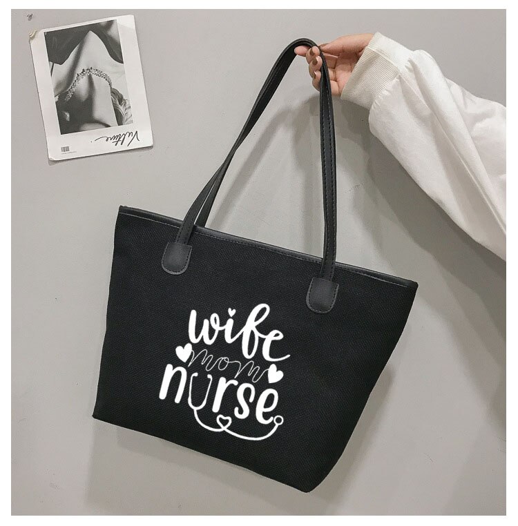 Vrouw Mom Verpleegkundige Voor Verpleegkundige Canvas Schoudertas Shopping Beach Bag: black