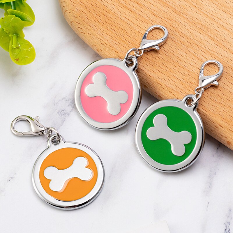 Étiquette ronde en alliage en forme d'os pour chien, accessoires de décoration pour animaux de compagnie, Anti-perte