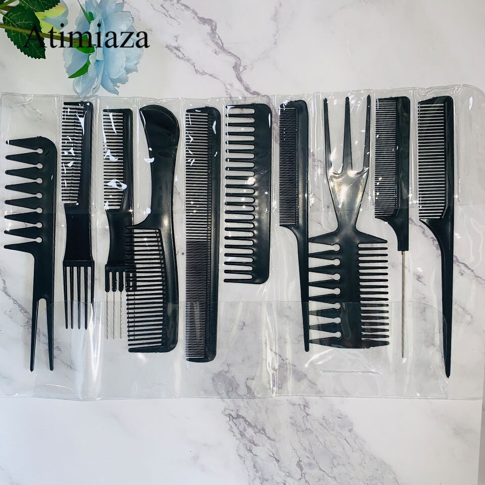 10 Pcs Hair Barber Styling Comb Set Hair Care Comb Anti Static Coarse Fine Toothed Tail Teasing Waves Pick Combs For All Hair