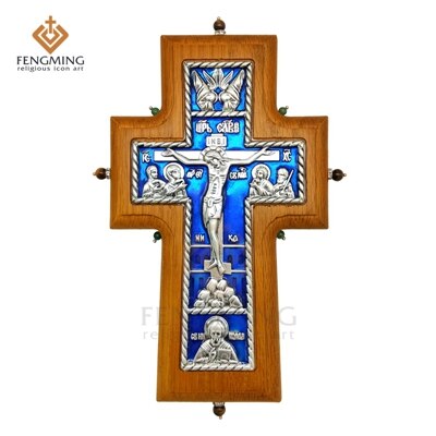Ortodokse kryds kristne metal krucifiks på egetræ religiøst ikon dåb russere kunst: M