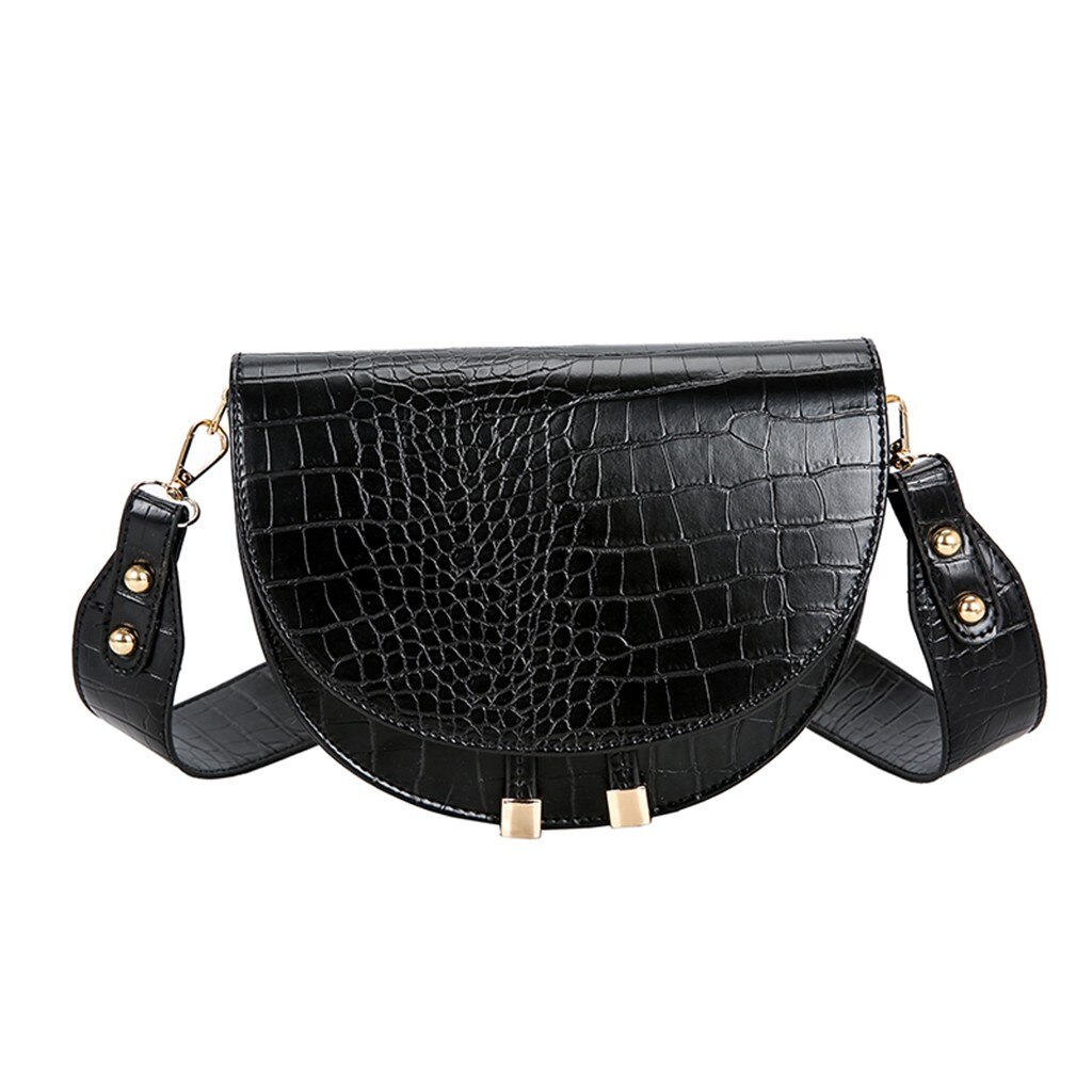 Ladies Handbags Ladies Crocodile Leather Waist Bag Casual All-match Simple Shoulder Messenger Bag: Black