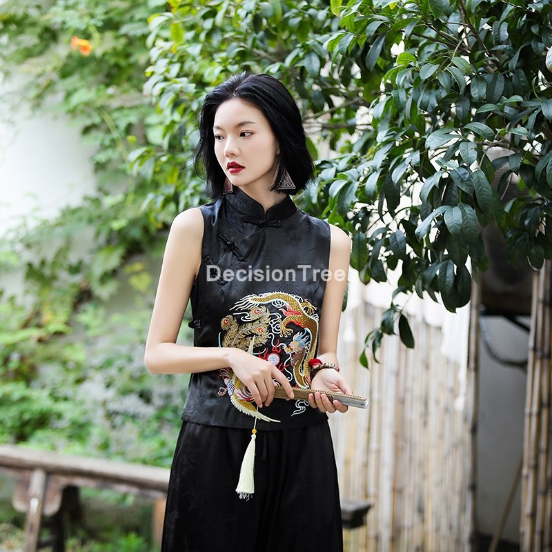 Gilet ethnique pour femmes, haut de style chinois rétro, jacquard , gilet hanfu chinois traditionnel, vêtements pour femmes,: L