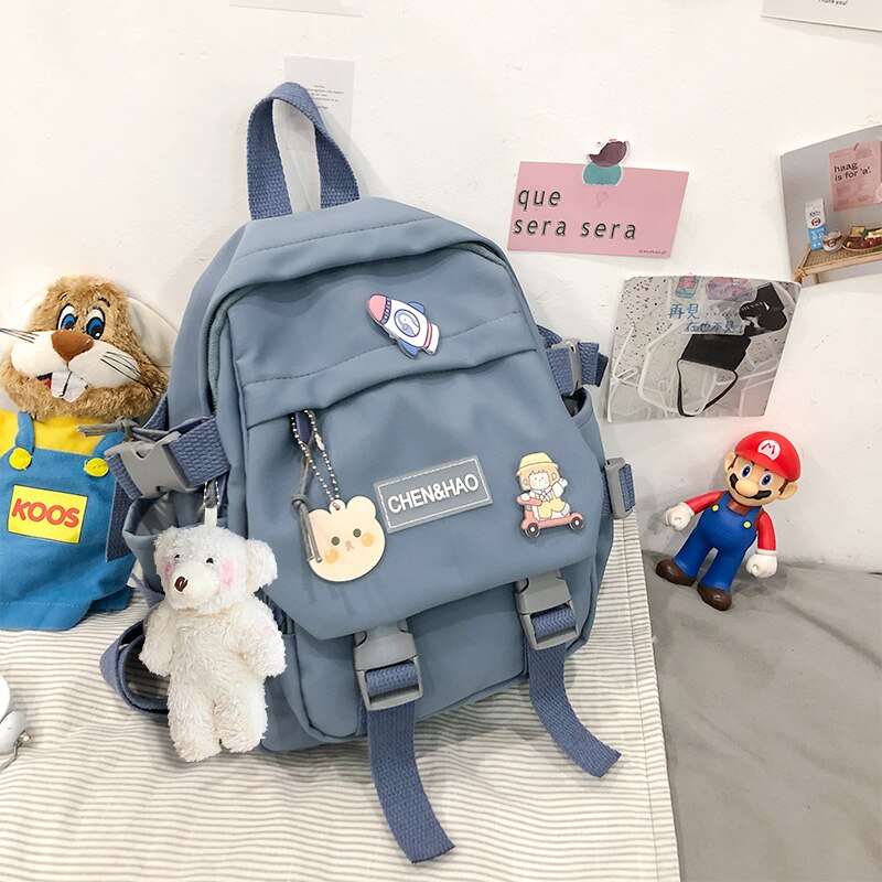 Zaino da donna piccolo zaino da scuola per ragazze impermeabile in nylon moda giapponese casual borsa da ragazza femminile mini: blue / Only Backpack
