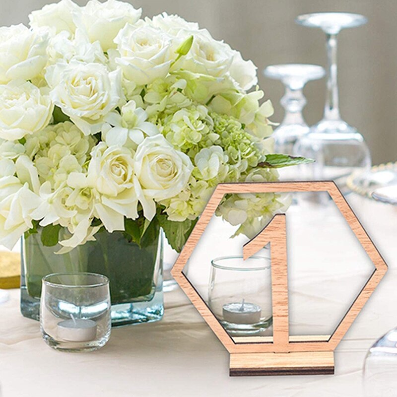Hout Wedding Party Hexagon Tafel Nummers (Geen. 1-30), Eenvoudig Te Monteren, Voor Party Tafel Centerpieces Receptie Decoraties