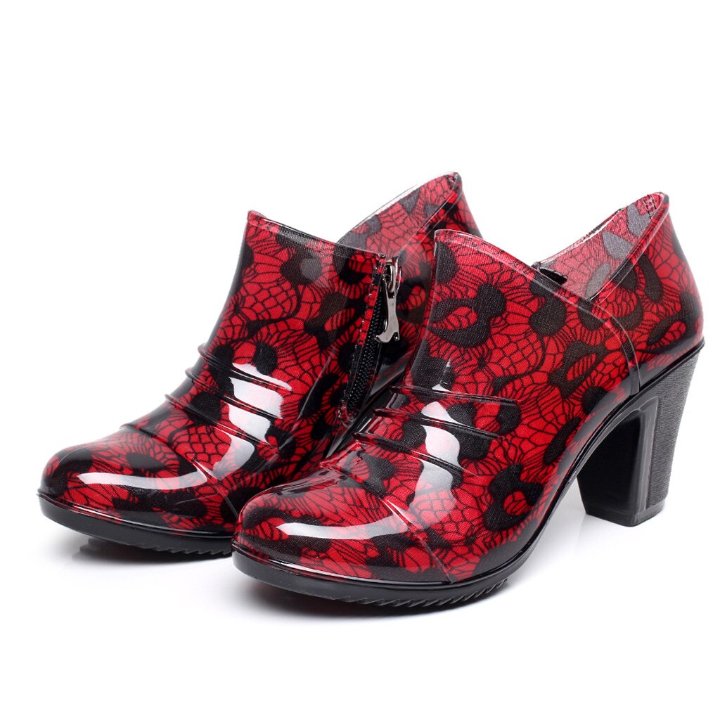 Aleafalling – bottes de pluie imperméables à la cheville pour femmes, escarpins à talon épais, Tube court, chaussures d'eau, directe, 30