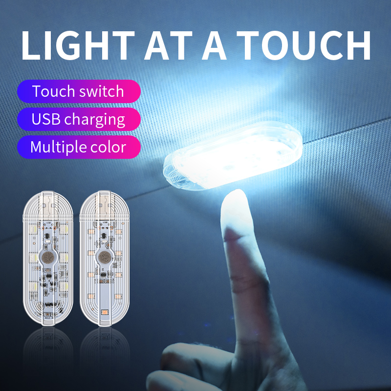 1 st Touch Sensor LED 8 LED Omgevingslicht Auto-interieur Dak Leeslamp Draadloze USB Oplaadbare Sfeer Licht Accessoires