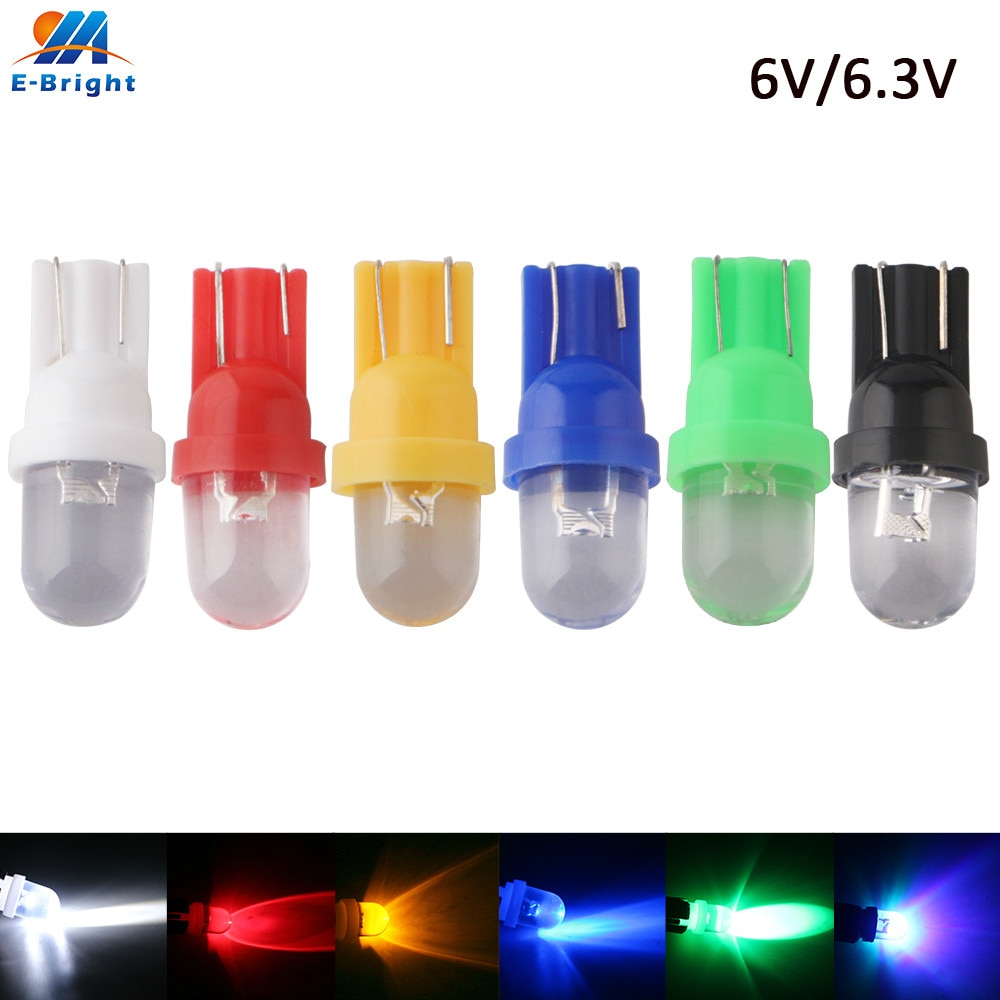 10pcs 6 Volt Led Bulb Pinball R Lens T10 W5W 2825 158 192 168 194 Lights 6V 6.3V Transparent Lens White Blue RGB Red Green Amber