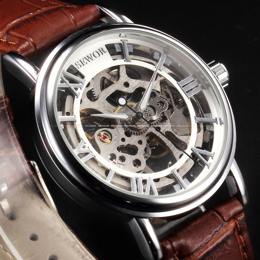 SEWOR de luxe montres mécaniques hommes squelette cadran horloge romaine montres décontractées Relogio hommes mécanique main vent montre