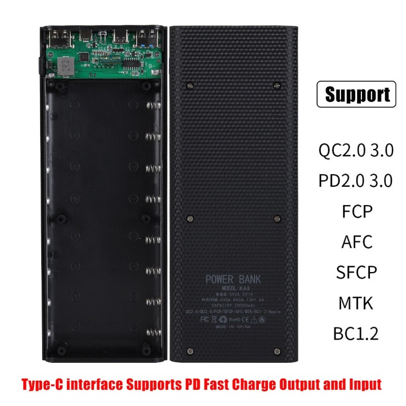 Afneembare QC3.0 Dual Usb Lcd-scherm Diy 8X18650 Batterij Case Powerbank Shell Draagbare Externe Box Powerbank Protector