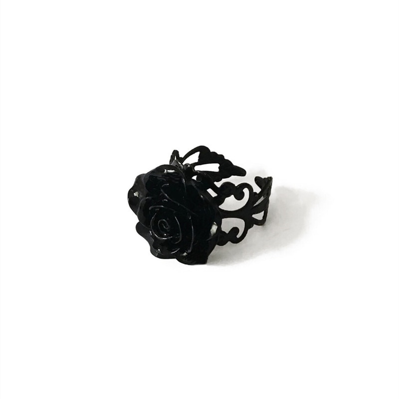 Anillo victoriano gótico de Rosa Negra, anillo de filigrana ajustable, joyería victoriana gótica, joyería alternativa, romántico de San Valentín
