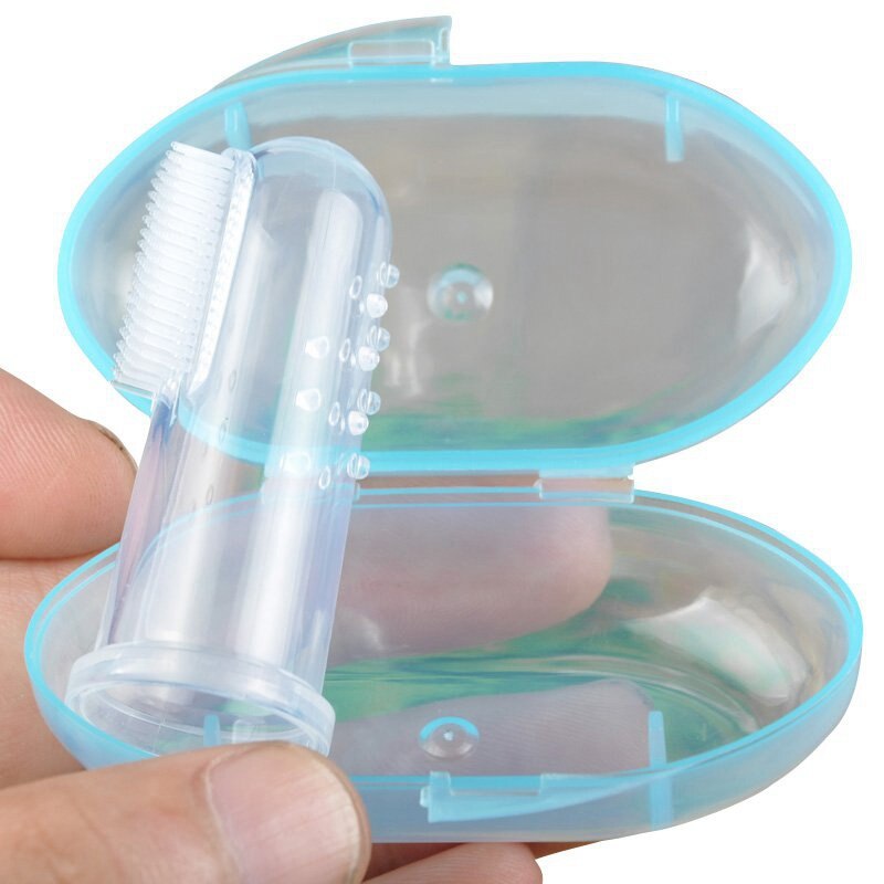 Baby Vinger Tandenborstel Met Doos Kinderen Tanden Clear Massage Zachte Siliconen Zuigeling Rubberen Borstel Massager Set: L