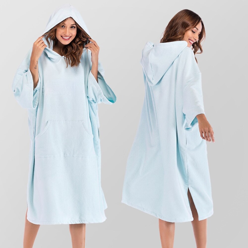 Swimming Surf Adult Beach Cloak Cloak Changing Robe Lengthened Thick Windproof Hooded Bath Towel Bathrobe Quick-Drying