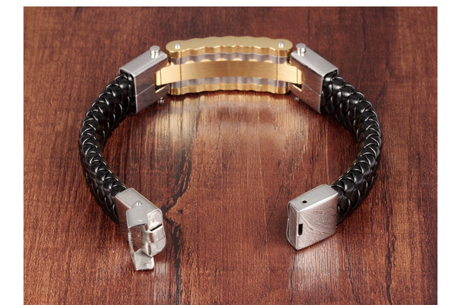 Xqni svart skinn armbånd herre sjarm armbånd rustfritt stål menn smykker rock chunky skinn herre armbånd