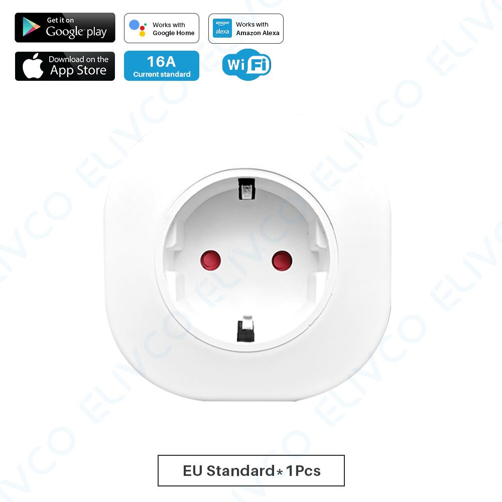WiFi Smart Plug EU Adapter 16A Tuya APP Remote Voice Control Steckdose Timing Funktion Arbeitet Mit Alexa Google Assistent: EU Plug-1Pcs