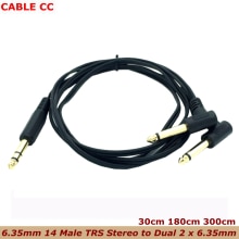 Cable estéreo TRS hembra a 2, chapado en oro, 6,35mm, 1/4 pulgadas, 90 grados, dual, 6,35mm, mono TS hembra Y, divisor de la mejor