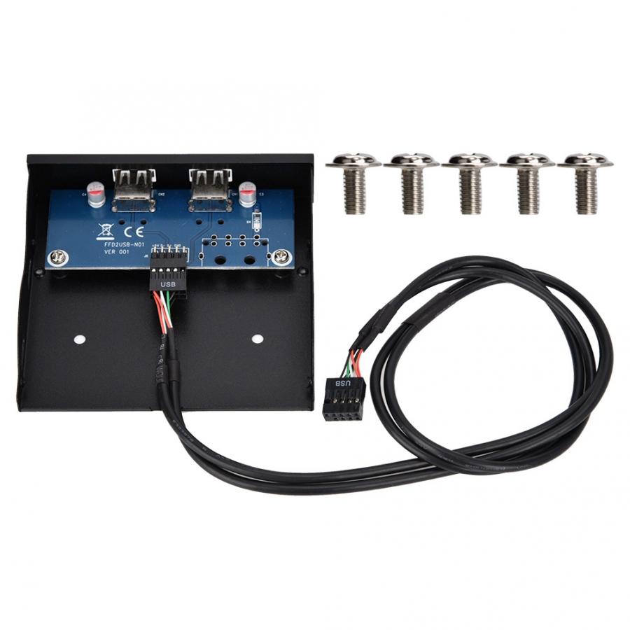 3.5 Inch USB2.0 2 Port 9-pin Tinned Copper Wire Floppy Drive Front Panel for desk top host with no front USB interface