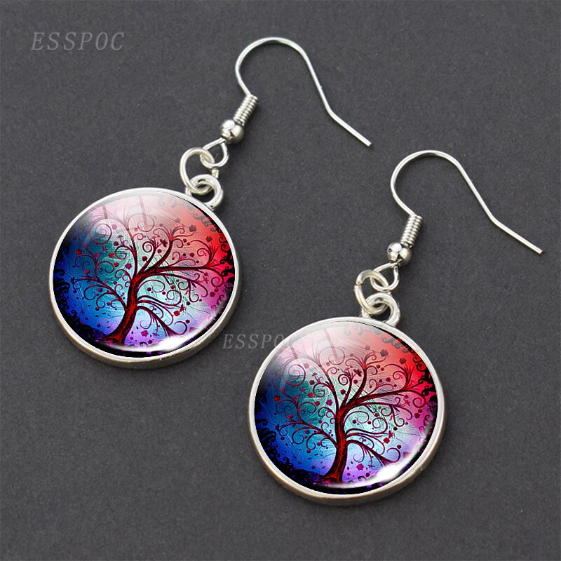 Baum des Lebens Glas Cabochon Ohrringe Silber Überzogene Baumeln Ohrringe Baum des Lebens Ohrringe Schmuck für Sie: Antikes Kupfer überzogen