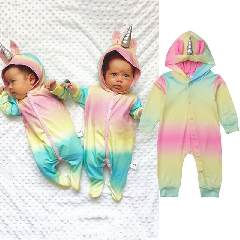Toddler Baby Boy Girl Unicorn Hooded Footies Foot Cover Button Jumpsuit Kids Clothes Outfit Xmas
