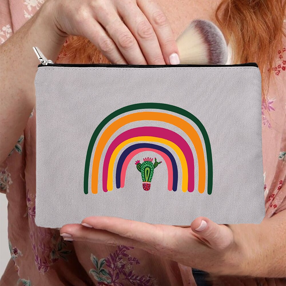 Rainbow kobiety płótno szare kosmetyczki torby moda Zipper torebeczka na kosmetyki podróż torebka na imprezę Organizer biżuterii kobiece prezenty: W09132-TBGY-D