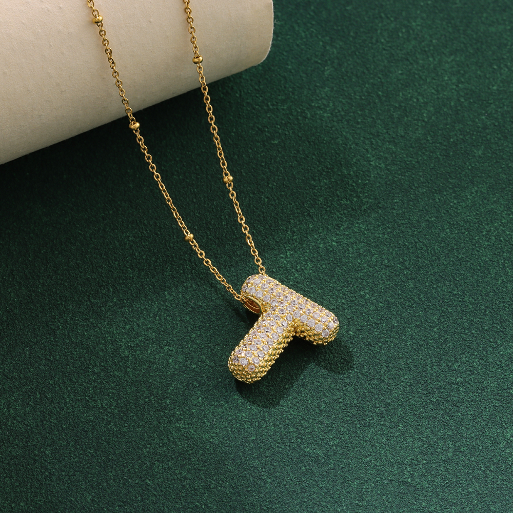 Neue Luxus Zirkon Kristall 26 Englisch Buchstaben Edelstahl Halsketten Für Frauen modisch Weibliche Halsband Kette Schmuck: Titan überzogen