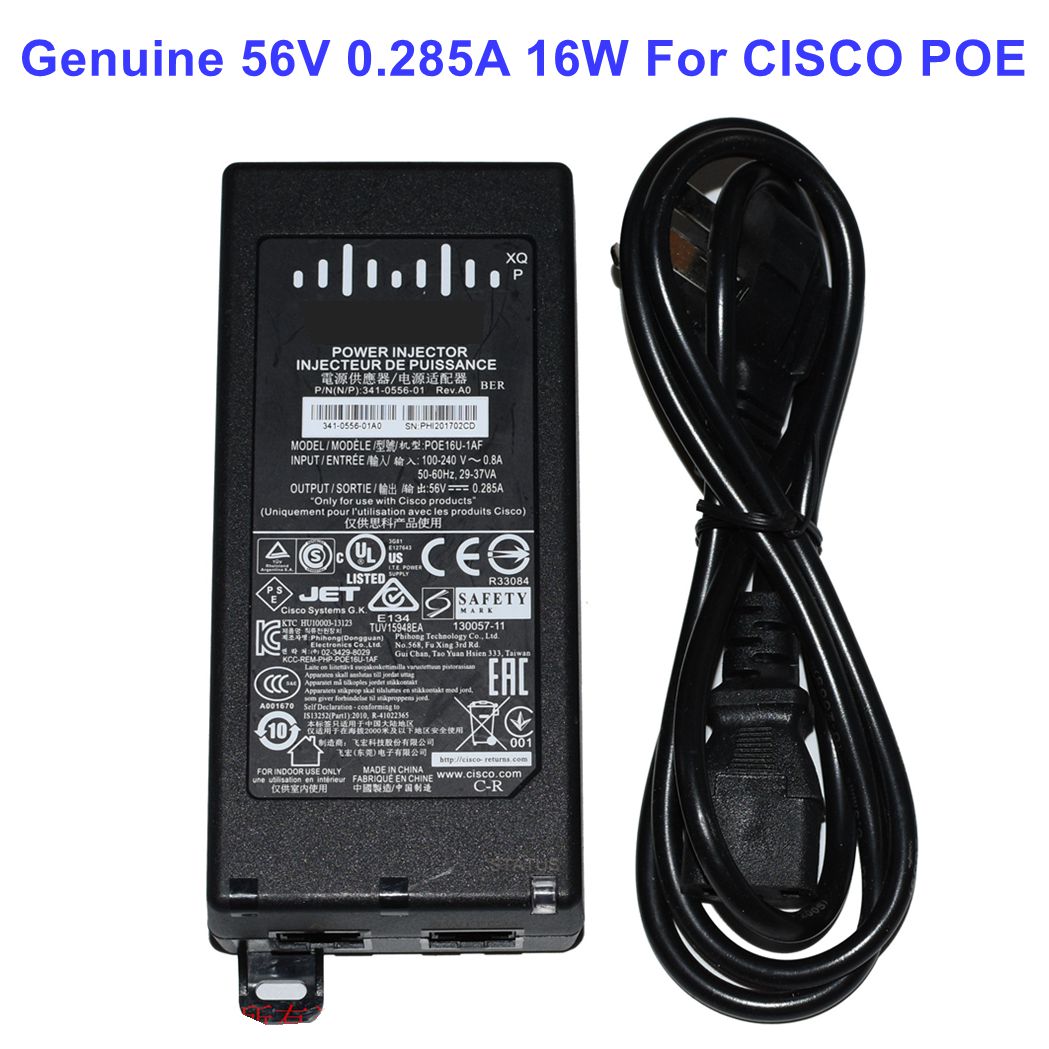 Genuine 56V 0.285A 16W Power INJECTOR Adapter POE16U-1AF 341-0556-01 For CISCO POE Power Supply Adaptor Charger