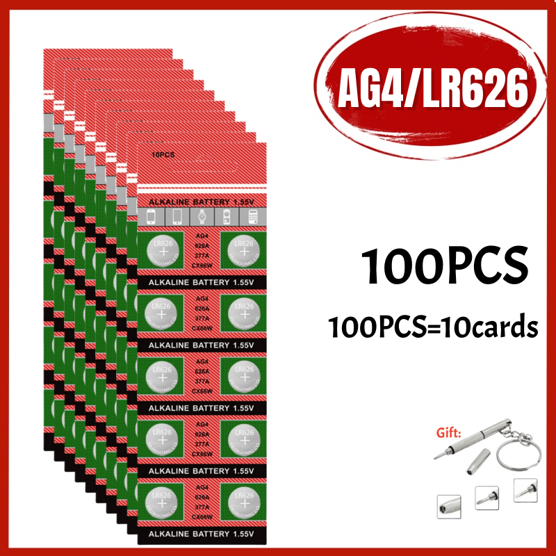 10-200 Stücke AG4/LR626 1,5 V Knopfbatterien SR626SW 377 377A 376 LR66 177 Münzen Zelle Alkaline Batterie für Uhren Spielzeug Kein Mercury: WEISS