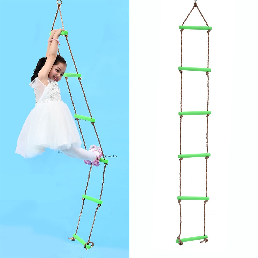 6 Rungs Wooden Rope Ladder Multi Rungs Safe Sports Rope Swing Swivel Rotary Connector Tools Children Activity Climbing Game Toys