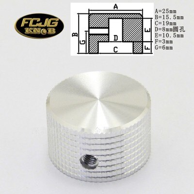 Pomo de aluminio plateado, 15,5x25x6,4mm, 8mm, potenciómetro, tapa, botón de volumen, interruptor, horno, fuente de alimentación conmutada, 4 Uds.: 25X15.5X8 Silver